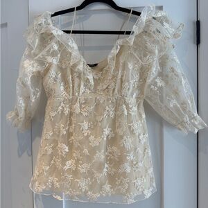 Zara Ivory Floral Lace Ruffle Blouse